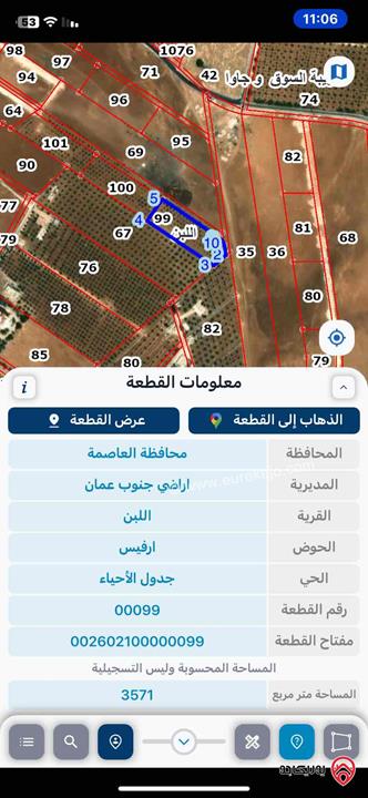 قطعة أرض مساحة 3575م للبيع في عمان - اللبن حوض ارفيس حد جاوا 