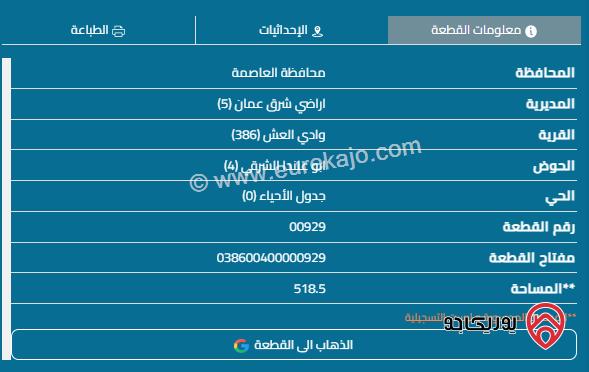 قطعة أرض مساحة 519م للبيع في البيضاء منطقة أحد	