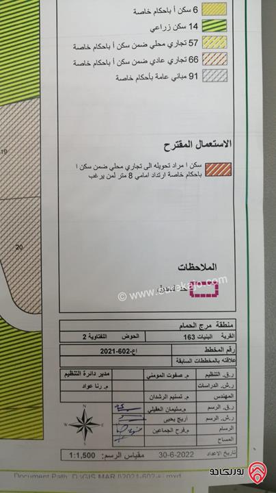 أرض مساحة 1036م للبيع في عمان - مرج الحمام