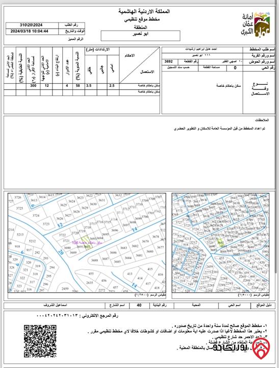 قطعة ارض مساحة 314م للبيع في عمان - ابو نصير