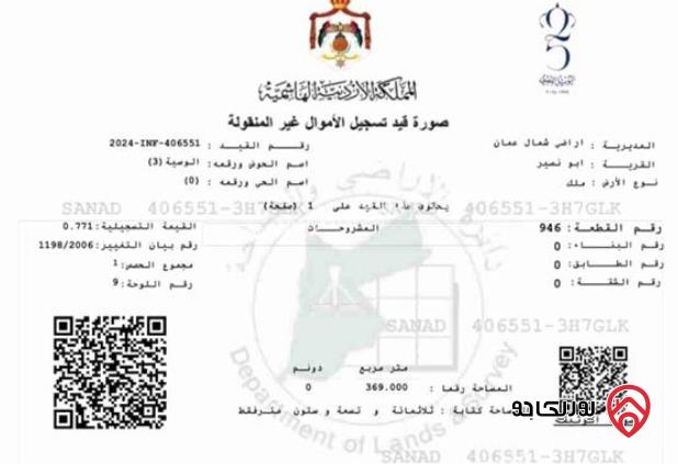 قطعة أرض مميزة مساحة 369م للبيع في عمان - أبو نصير حي الضياء من المالك مباشرة التواصل على الرقم 0790772627