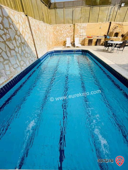 شاليه مفروش مساحة الأرض 576م والبناء 214م للبيع بسعر 75 ألف طريق البحر الميت منطقة الغور - جوفة الكفرين