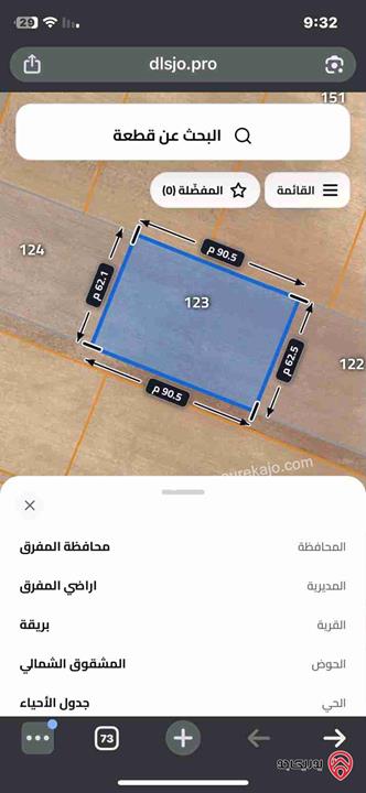 قطعة ارض مساحة 5 دونم و 622م للبيع في المفرق