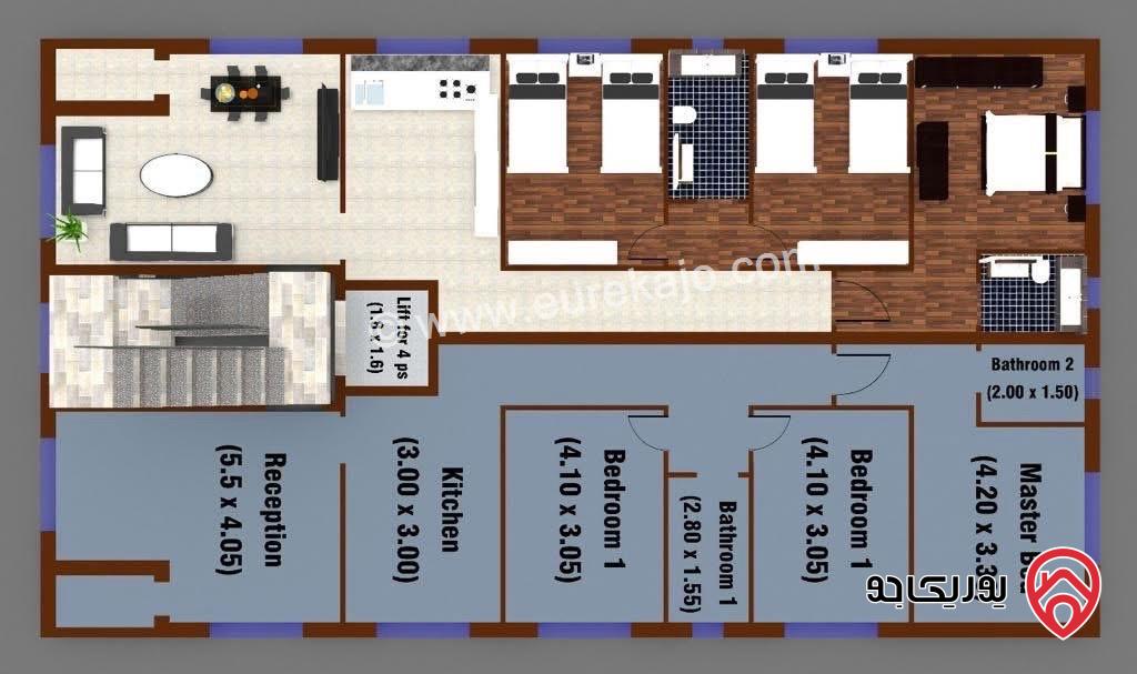شقة مميزة مساحة 110م طابق أول للبيع في عمان - حي العروبة ابو علندا 