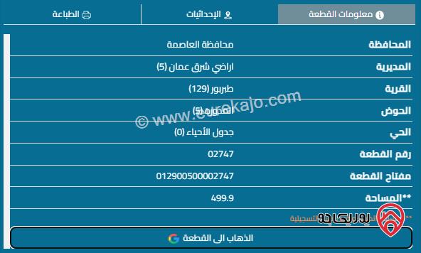 قطعة أرض على 3 شوارع مساحة 500م للبيع في عمان - طبربور	