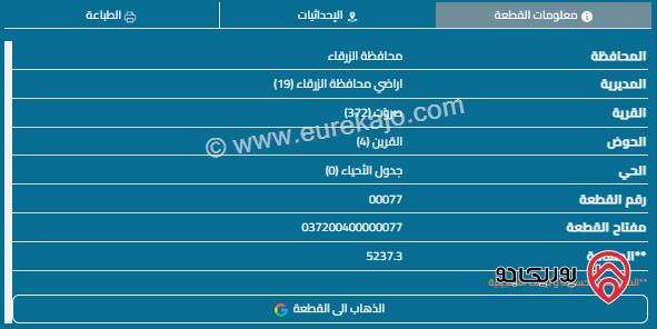 مزرعة مساحة 5237م للبيع في الزرقاء - صروت 