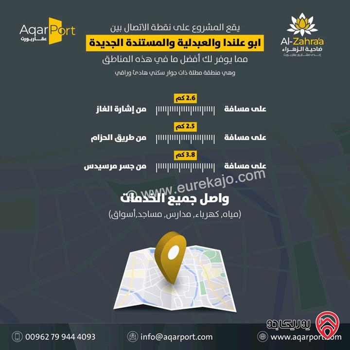 مشروع ضاحية الزهراء قطع اراضي سكن ج مساحة 500م للبيع في عمان - المستندة الجديدة العبدلية - 2.5 كم عن إشارة الغاز 