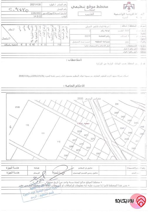 قطعة أرض مساحة 755م للبيع في عمان - الطنيب حوض العيادات