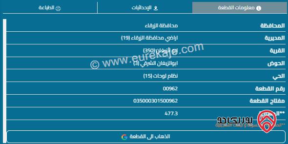 من المالك مباشرة قوشان مستقل. ارض للبيع مساحه 477 م في أبو الزيغان الشرقي. الزرقاء 
