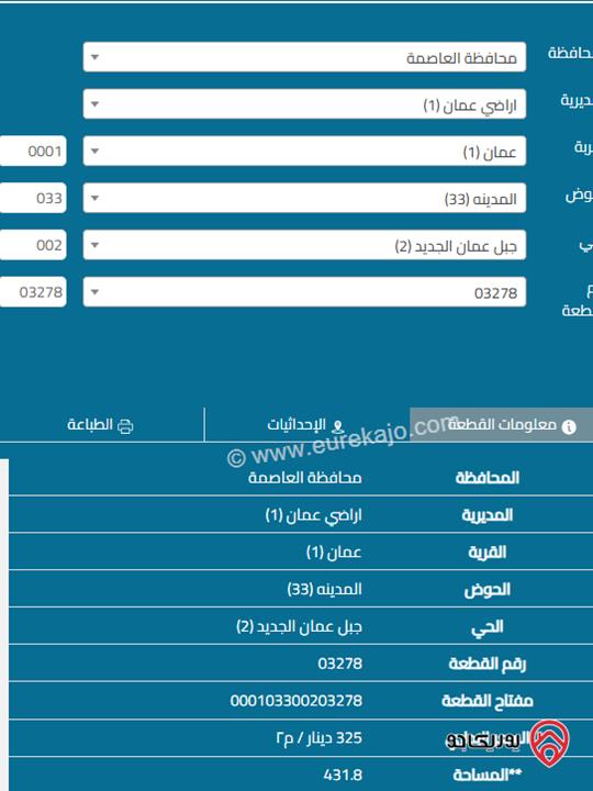 قطعة ارض مساحة 424م للبيع في عمان - جبل عمان