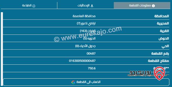 قطعة أرض مساحة 751م للبيع في البنيات 