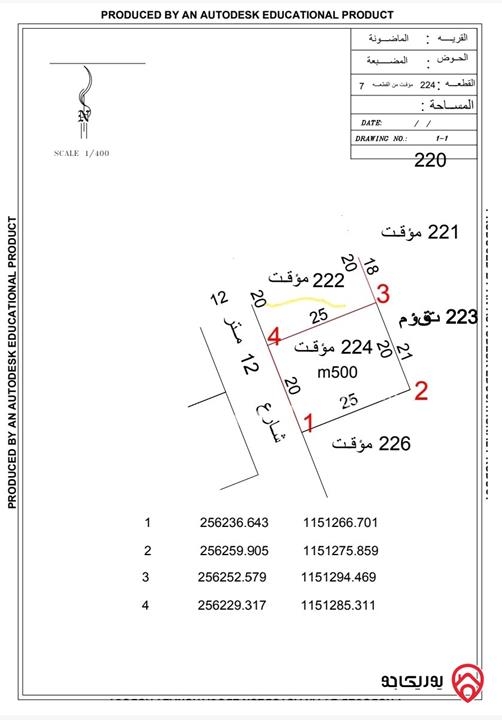 قطع أرضي مفروزة مساحة 500م صافي غير الشوارع تبدأ الاسعار من 4000 الاف الى 25000 ألف للبيع في عمان - منطقة أحد