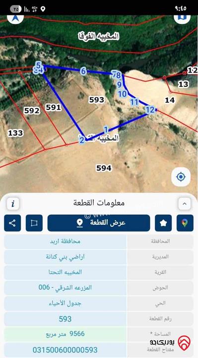 أرض 30 دونم للبيع في اربد ضمن أراضي بني كنانه المخيبا التحتا حوض (المزرعة الشرقي )