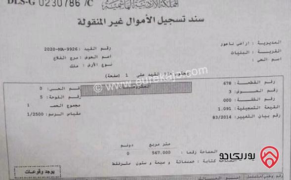 قطعة أرض مساحة 567م للبيع في عمان - من أراضي ناعور البنيات قريبة من جامعة البتراء مطلة قريبة من شارع المطار 