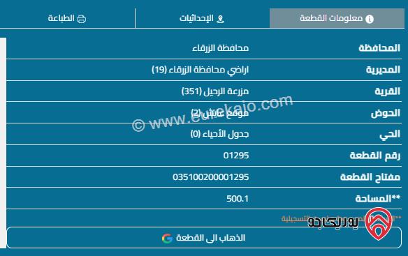 قطعة أرض على شارعين مساحة 500م للبيع في الزرقاء - البستان