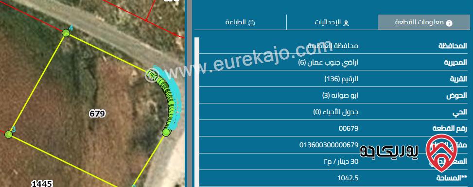 قطعة أرض سكن ج مساحة 1025 م للبيع في عمان  - الرقيم