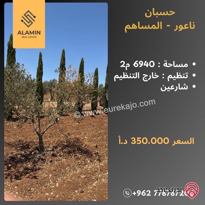 أرض مساحة 6 دونم و 940م للبيع في عمان - حسبان - المساهم 