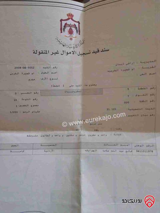 قطعة أرض مساحة 12 دونم و 281م للبيع في مادبا - ذيبان