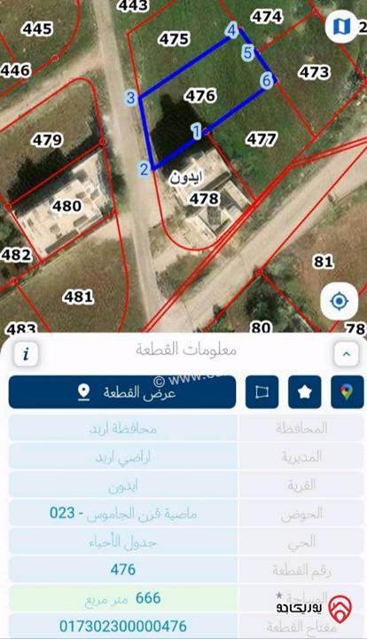 ارض للبيع في إربد - قرن الجاموس خلف مدرسة حفصة بنت عمر الأساسية المختلطة مساحة 666 متر مربع من المالك مباشرة