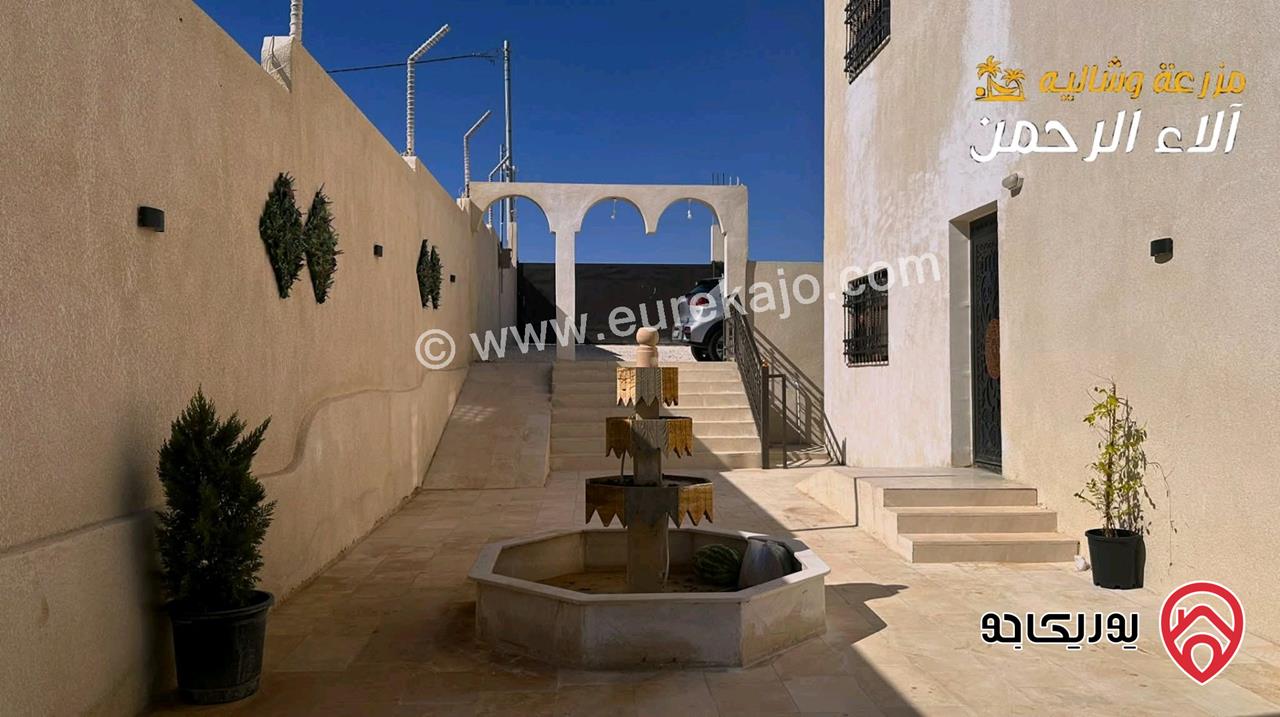 شاليه فاخر وكبير مساحة الأرض 3 دونم و 404م والبناء 225م للبيع في المفرق - الزنية طريق الزرقاء بلعما
