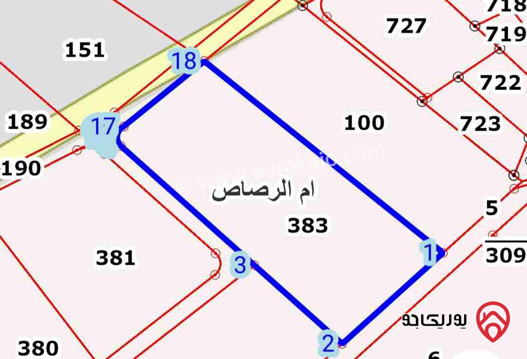 قطعة أرض على شارعين مساحة 14 دونم للبيع في منطقة عمان -  ام الرصاص