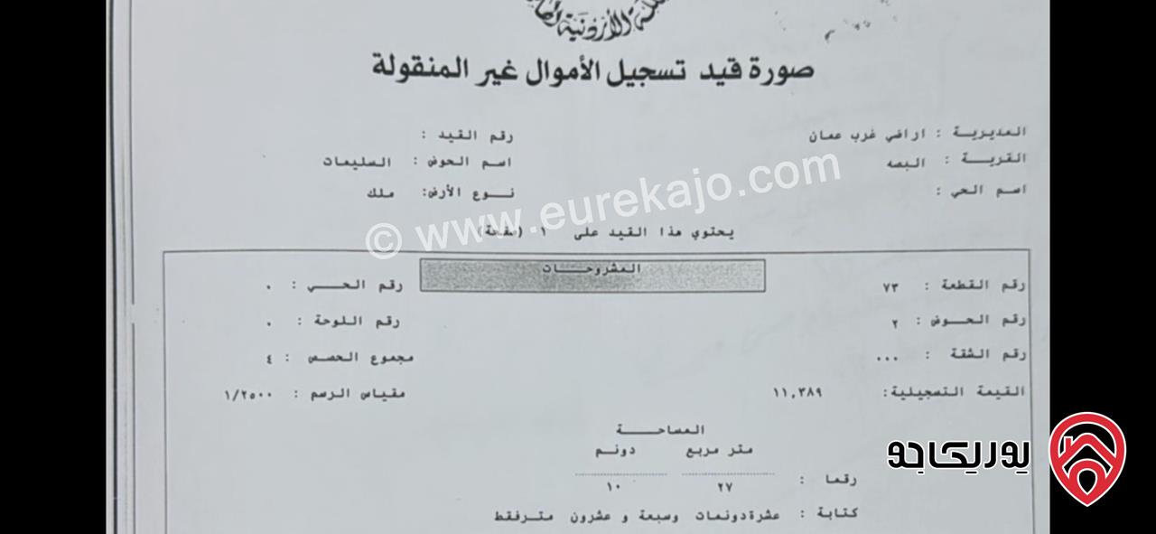 مزرعة مساحة الأرض 10 دونم والبناء 500م للبيع في عمان - منطقة وادي السير البصة ام الخنازير 