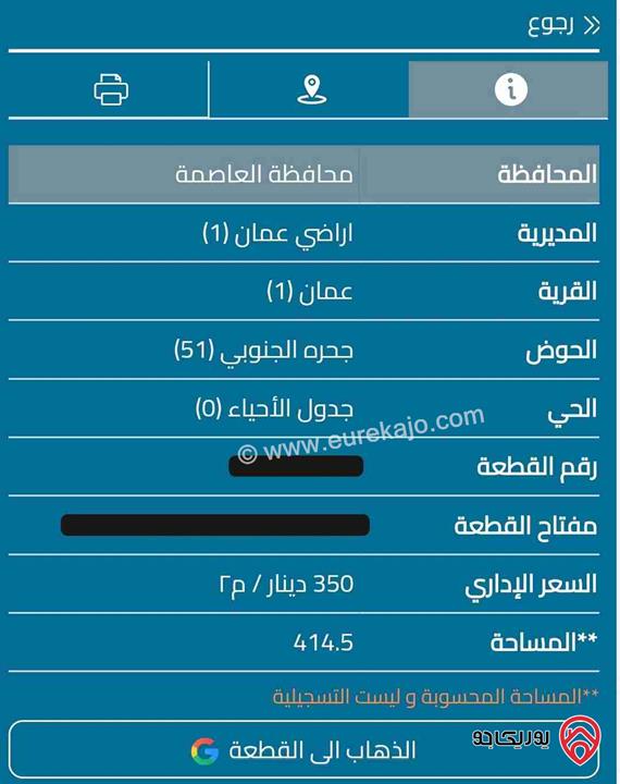 قطعة أرض مميزة مساحة 414 متر للبيع في عمان - ضاحية الياسمين 