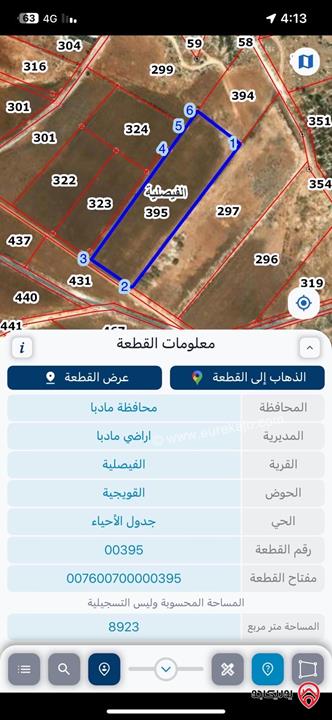 قطعة ارض مساحة 8 دونم و 926م للبيع في مادبا - الفيصلية