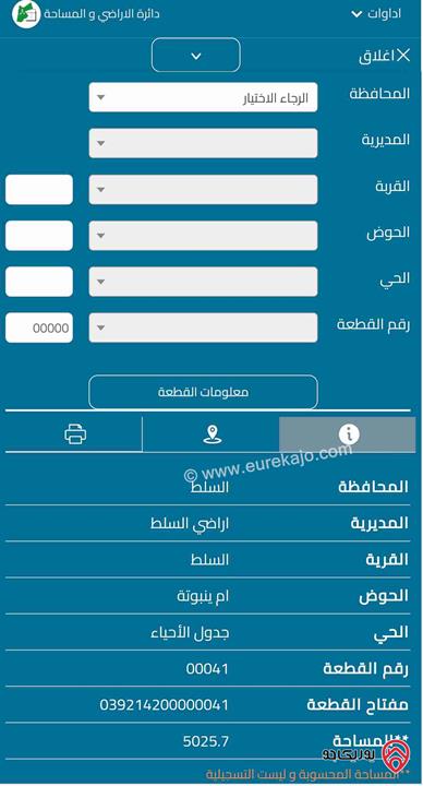 ارض استثمارية مساحة 5025م للبيع في السلط اراضي ام ينبوته 
