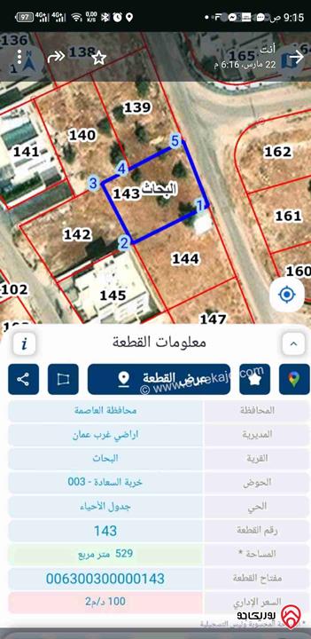 أرض مساحة 500متر للبيع في عمان - ابو السوس اسكان الاطباء