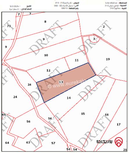 أرض مساحة 13000م للبيع في مادبا