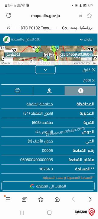 قطعة ارض مساحة 18 دونم للبيع في الطفيلة 