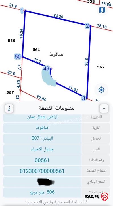 ارض مساحة 506م للبيع من أراضي شمال عمان - صافوط