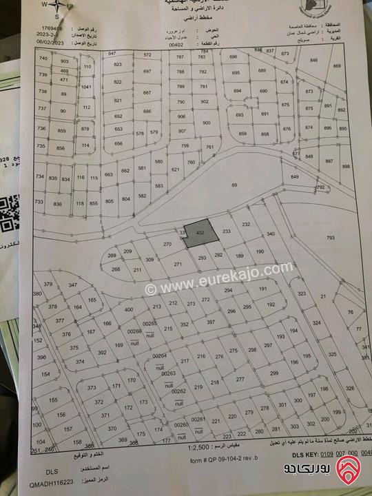 قطعة ارض مساحة 1 دونم و 430م للبيع في عمان - صويلح 