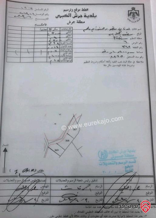أرض مساحة 1 دونم و 200م للبيع في جرش بالقرب من المحافظة 