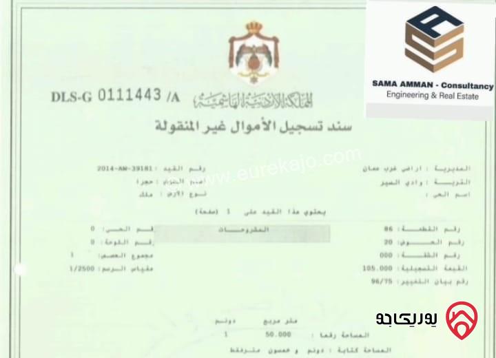 أرض مساحة 1050م سكن خاص للبيع في عمان - حجار النوابلسة كاشفة كريدور عبدون
