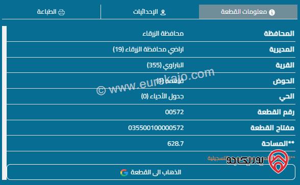 قطعة أرض مساحة 628م للبيع في الزرقاء - السخنة	