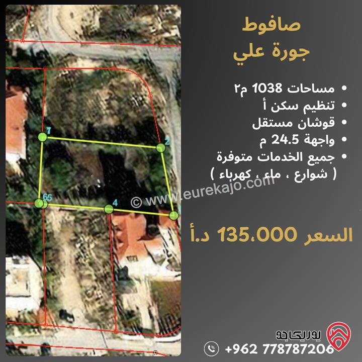قطعة أرض مساحة 1 دونم للبيع في صافوط - جورة علي