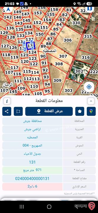 ارض مساحة 1 دونم للبيع في جرش - المصطبه مطله على السد