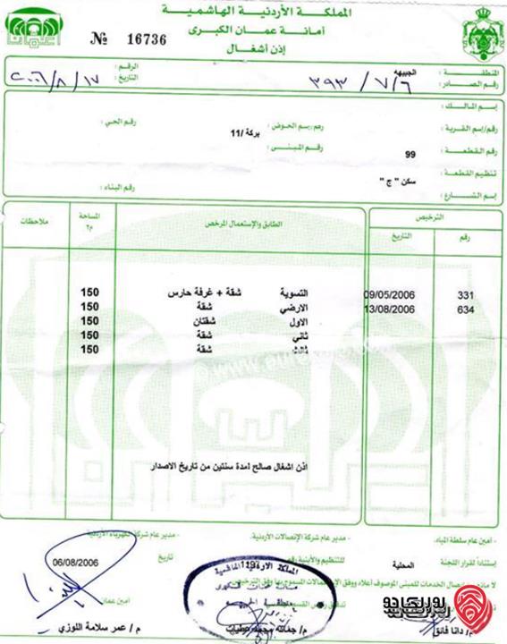 عمارة سكنية عشر شقق على أرض 379م للبيع في عمان - ضاحية الرشيد شارع الجامعة من المالك