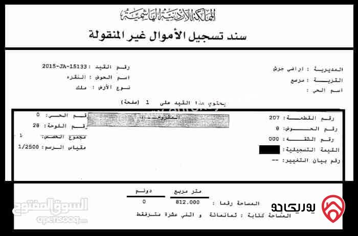 أرض مساحة 812م للبيع في جرش مرصع على حدود أراضي عمان 