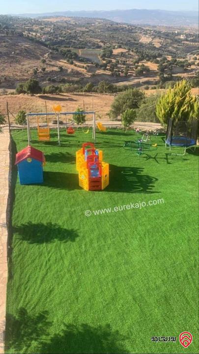 🌳✨ منتجع مفروش كامل فاخرة مجهز مساحة 9 دونم للبيع في السلط