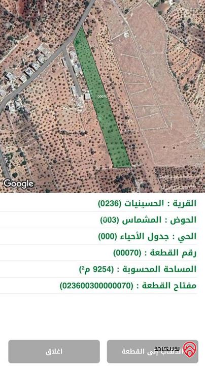 قطعة أرض مساحة 9 دونم و 254م للبيع في جرش - ساكب