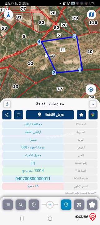 أرض مساحة 15 دونم للبيع في السلط - الصبيحي