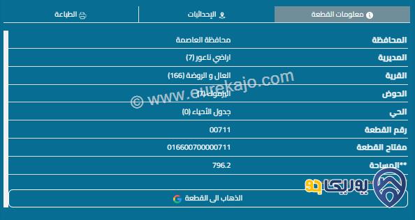 قطعة أرض مساحة 796م للبيع في ناعور 