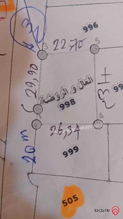 ارض للبيع في ناعور حوض اليرموك 743م سكن ب مستوية واجهة 29م ش12م سعر 55000 ألف