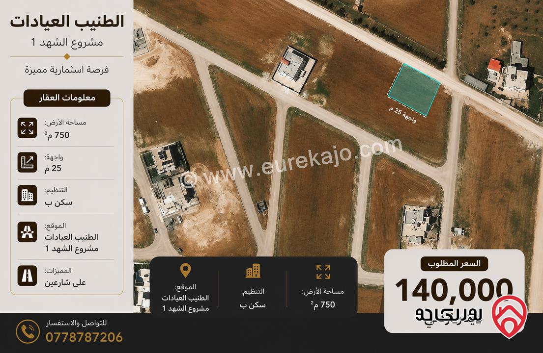 قطعتان متجاورتان مساحة 1 دونم و 531م للبيع في عمان - الطنيب – العيادات مشروع الشهد 1