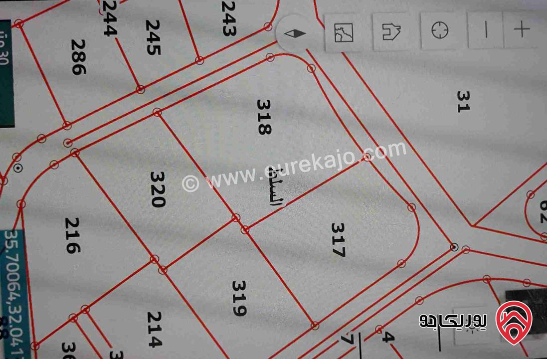 قطعة ارض مساحة 1 دونم و 632م للبيع في السلط على الطريق الدائري 