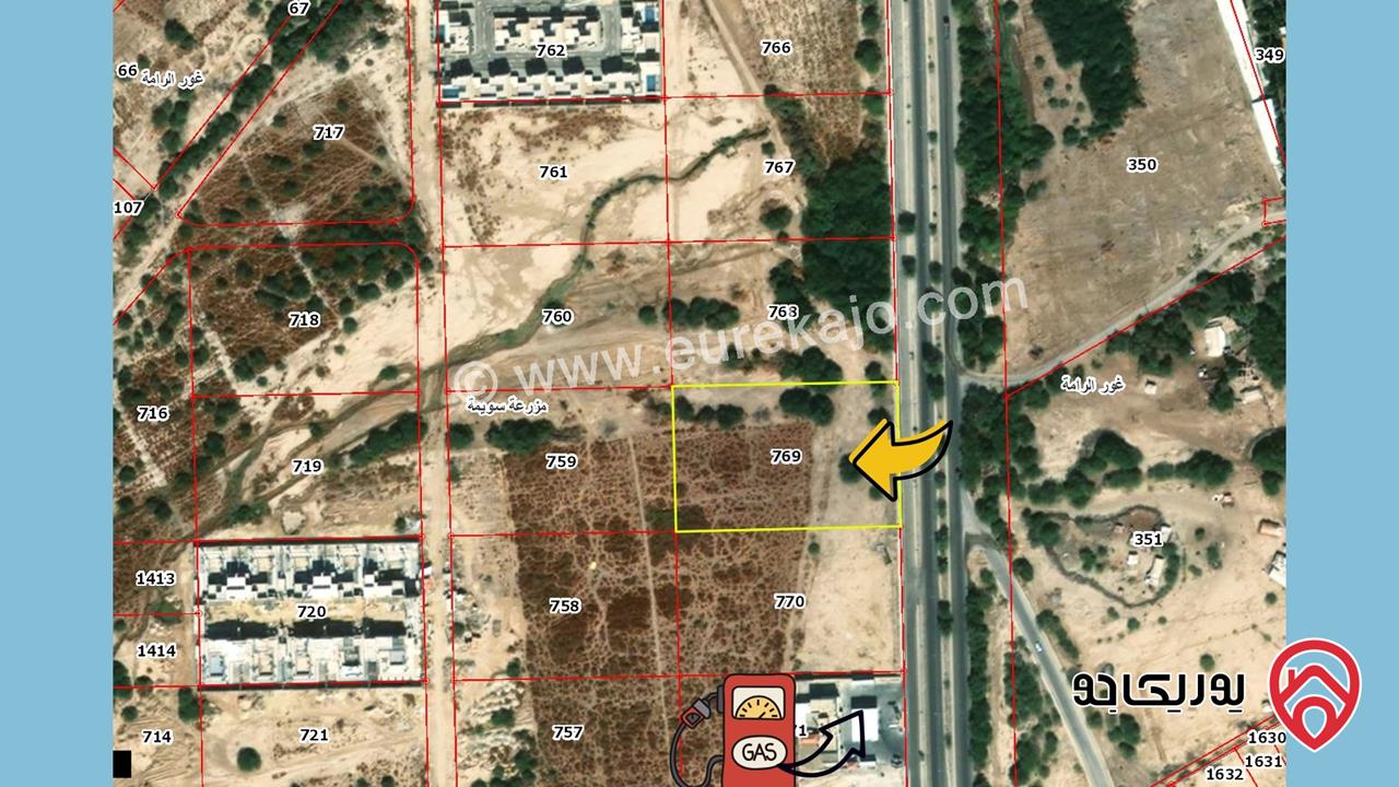 قطعة أرض تجارية/سياحية مساحة 10 دونم للبيع في البحر الميت سويمة الشمالي موقع مميز بجانب الفنادق وشارع الخدمات