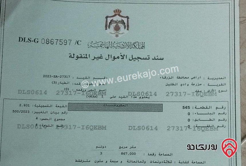 ارض بسعر حرق مساحة 4 دونم على شارعين للبيع في الزرقاء - الهاشمية